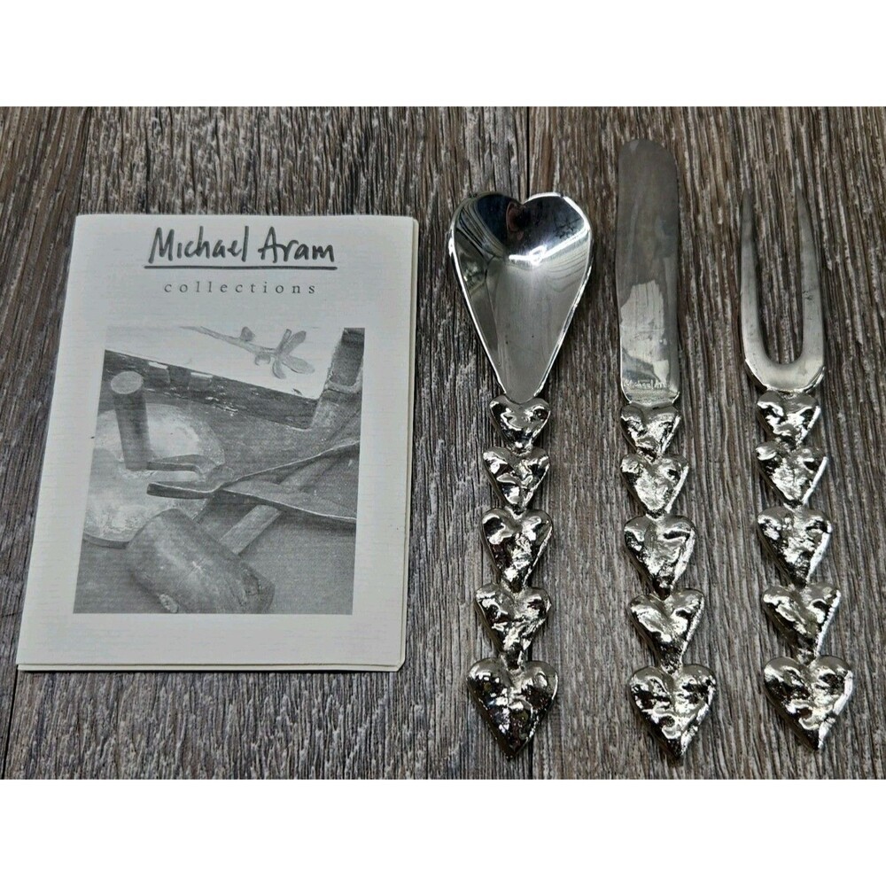 Michael Aram "I Love You" Condiment Set RARE HTF Knife Spoon Fork Hearts Nickel